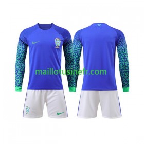 Maillot de Foot Brésil Extérieur Coupe du monde 2022 Manches Longues - Enfant